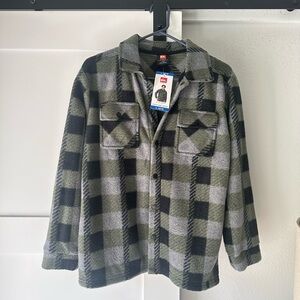 Quiksilver Olive, Black & Gray Fleece Plaid Jacket